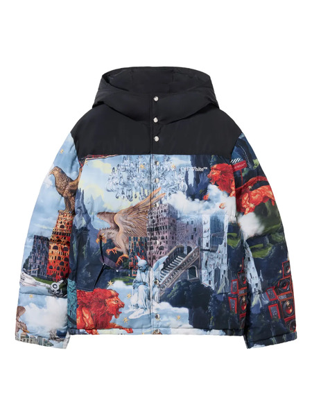  Off-white Print Hooded Down Jacket - Blue 