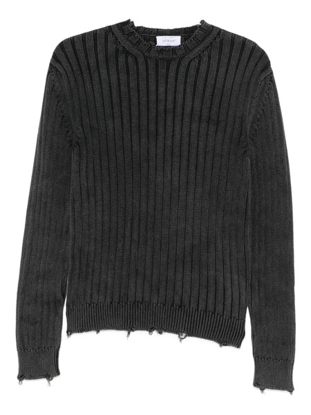 Off-white Ribbed Distressed-finish Sweater - Grey 