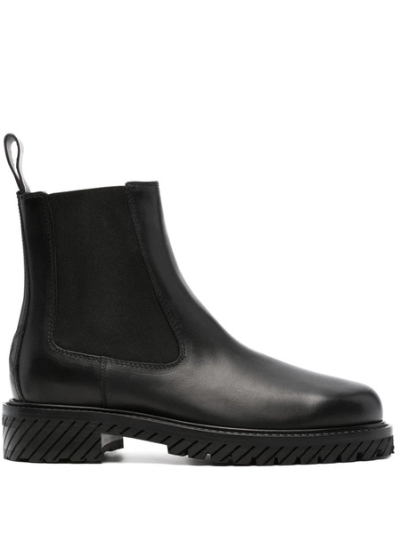  Off-white Round-toe Leather Ankle Boots - Black 