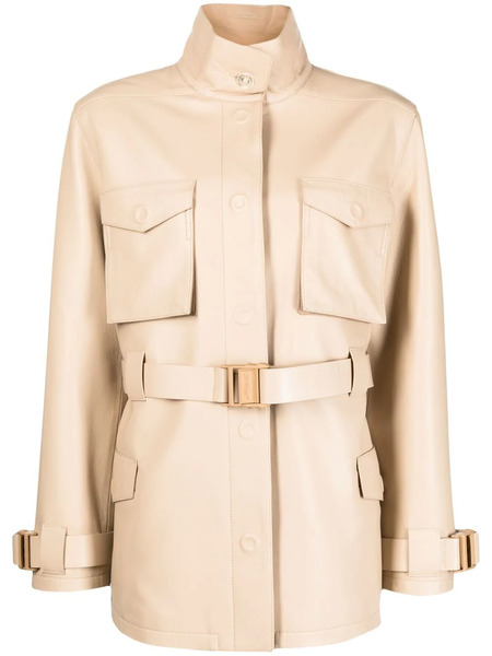  Off-white Single-breasted Belted-waist Coat - Neutrals 
