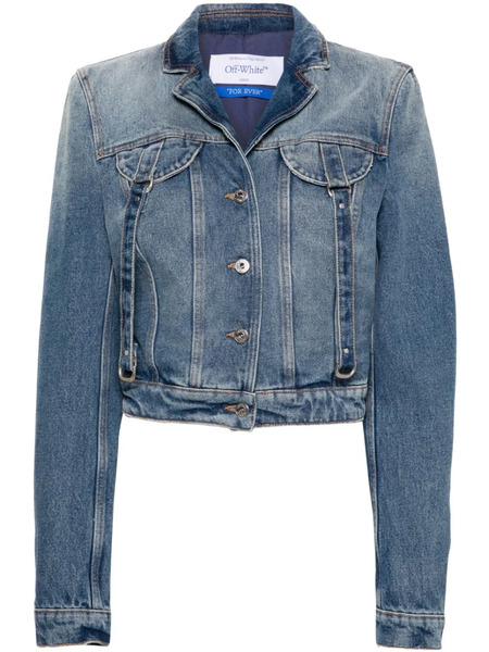  Off-white Strap-detailing Cropped Denim Jacket - Blue 
