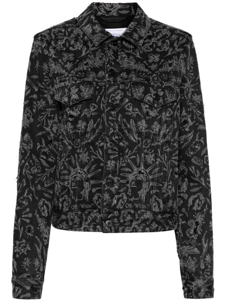  Off-white Tattoo Distressed Denim Jacket - Black 