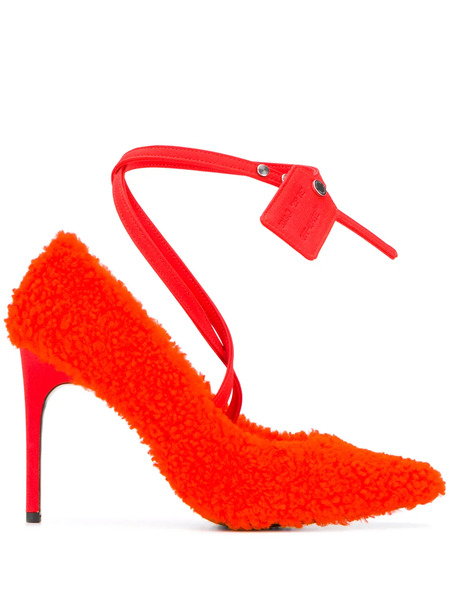  Off-white Textured Ankle-strap Pumps - Orange 