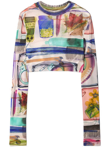  Off-white X-ray Semi-sheer Cropped T-shirt - Neutrals 