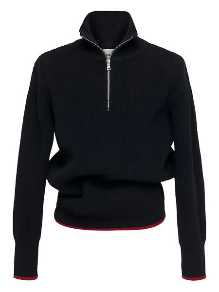  O.files Zip-up Funnel-neck Sweater - Black 