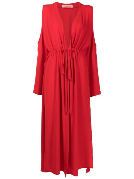  Olympiah Drawstring Cold-shoulder Beach Dress - Red 