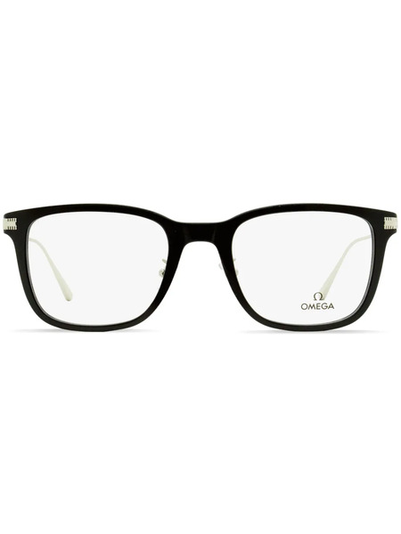  Omega Eyewear Rectangular-frame Engraved-logo Glasses - Black 