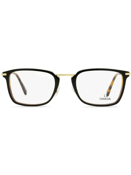  Omega Eyewear Rectangular-frame Engraved-logo Glasses - Brown 