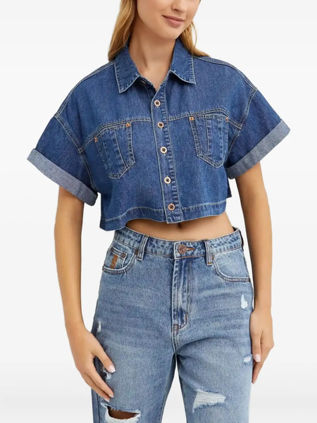  One Teaspoon Cropped Denim Shirt - Blue 