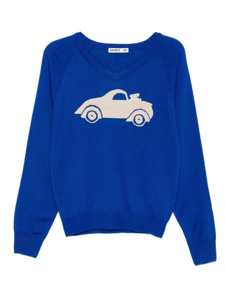  Open Yy Car Graphic Sweater - Blue 