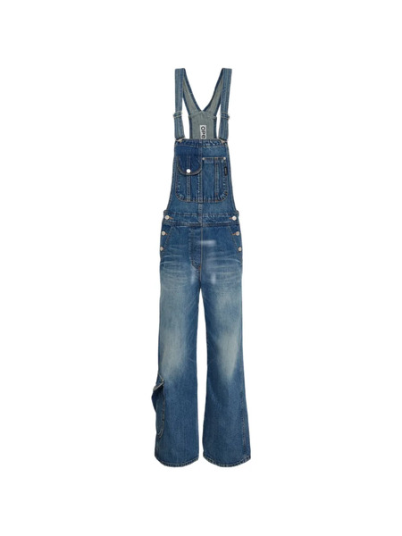  Open Yy Cargo Pocket Denim Overalls - Blue 