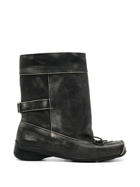  Open Yy Floral-stud Ballet Biker Boots - Black 