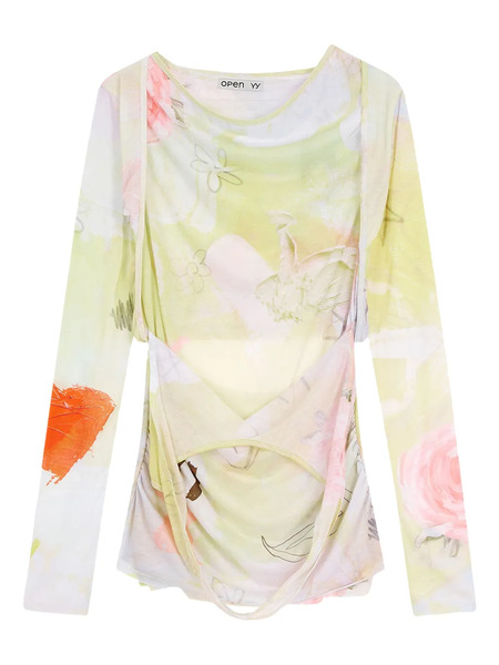  Open Yy Graphic-print Top - Yellow 
