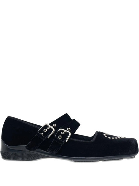  Open Yy Heart-stud Buckled Ballet Flats - Black 