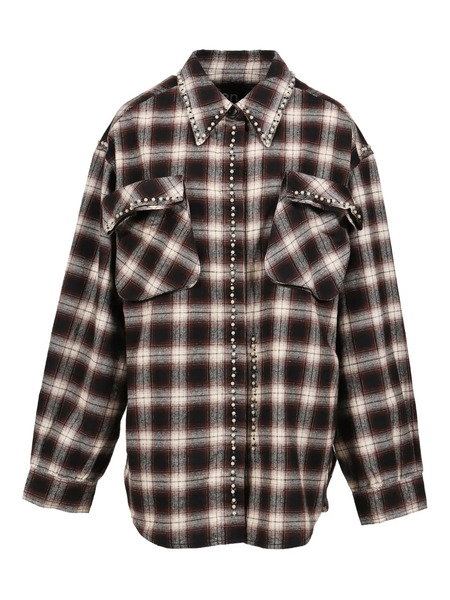 Open Yy Pearl-embellished Plaid Shirt - Black 
