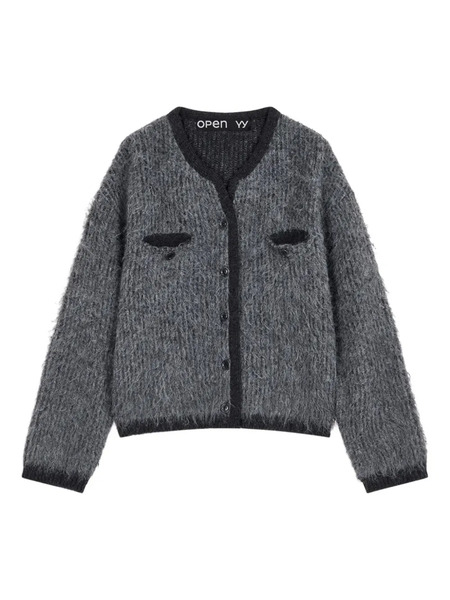 Open Yy Shaggy Cardigan - Grey 