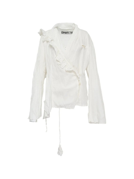  Open Yy Unbalanced Ruffled Blouse - White 