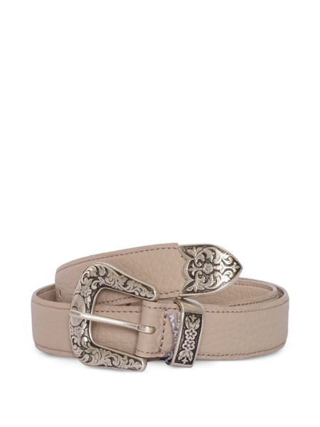 Orciani Engraved Buckle Leather Belt - Neutrals 