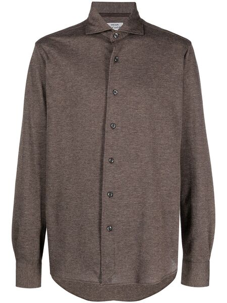  Orian Spread Collar Piqué Shirt - Brown 