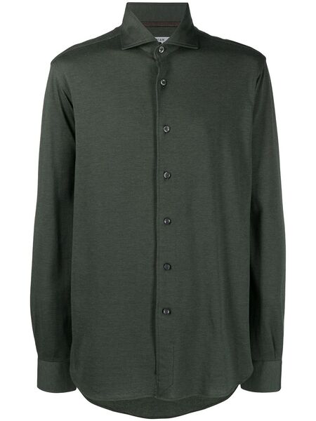  Orian Spread Collar Piqué Shirt - Green 