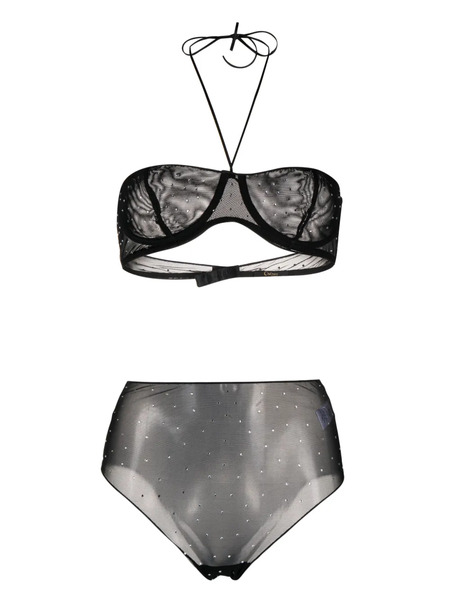  Oséree Crystal-embellished Mesh Bra Set - Black 