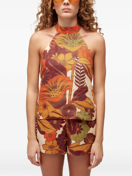  Osklen Floral High-neck Top - Orange 