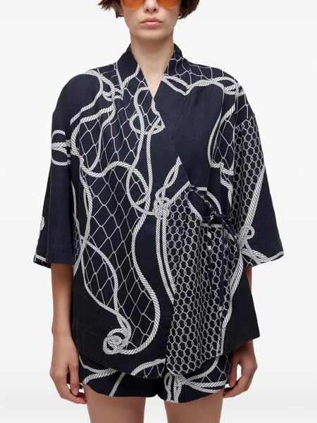  Osklen Rope-print Knot Kimono - Blue 