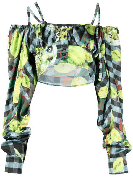  Ottolinger Lemon-checked-print Off-shoulder Top - Multicolour 