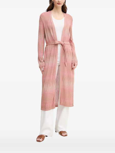  Oui Belted Patterned Cardigan - Pink 
