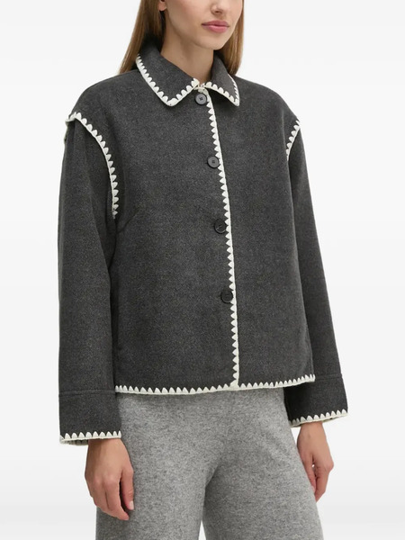  Oui Contrast-trim Button Jacket - Grey 