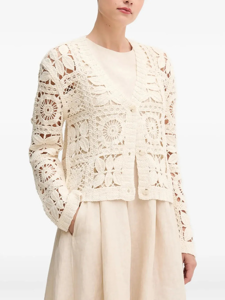  Oui Crochet Buttoned Cardigan - Neutrals 