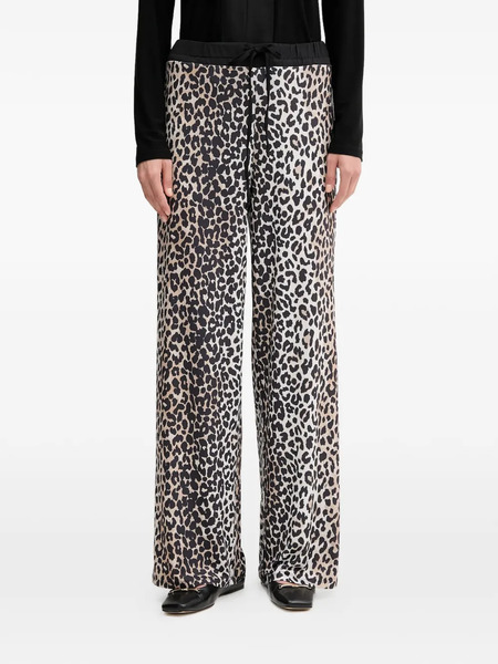  Oui Drawstring Animal-print Trousers - Neutrals 