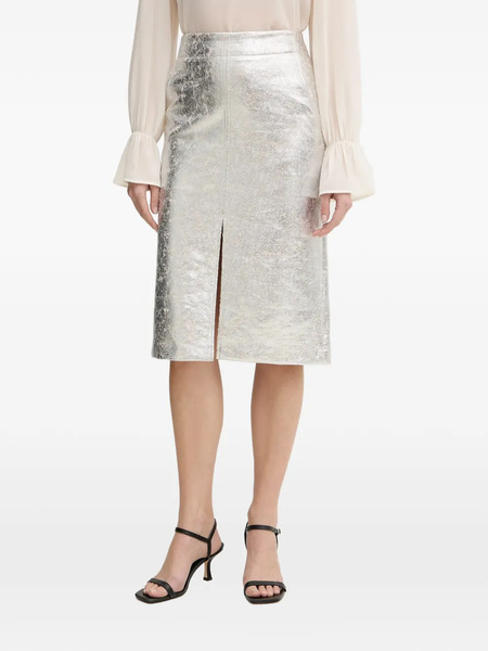  Oui Front-slit Midi Skirt - Silver 
