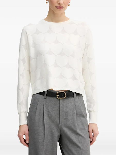  Oui Heart-pattern Sweater - White 
