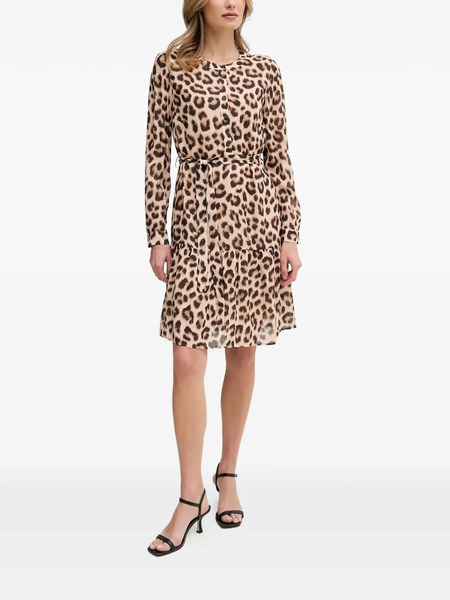  Oui Leopard-print Belted Midi Dress - Neutrals 