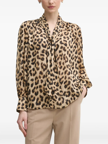  Oui Leopard Print Tie Blouse - Neutrals 