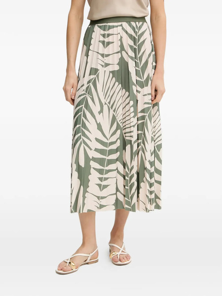  Oui Pleated Leaf-print Skirt - Green 
