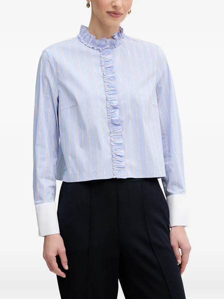  Oui Ruffled Striped Shirt - Blue 