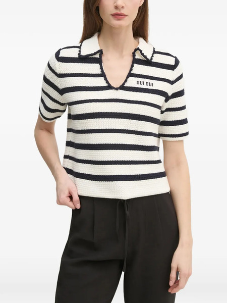  Oui Striped Collar Knitwear - White 