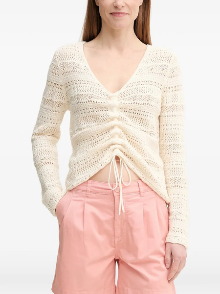  Oui V-neck Crochet Cardigan - White 