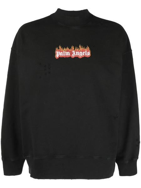  Palm Angels Burning Logo-print Distressed Sweatshirt - Black 
