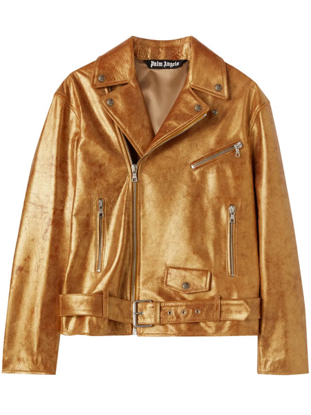  Palm Angels City Laminated Biker Jacket - Gold 