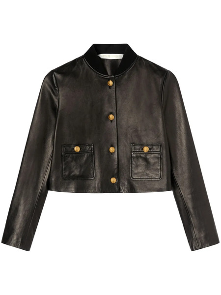  Palm Angels Cropped Leather Jacket - Black 