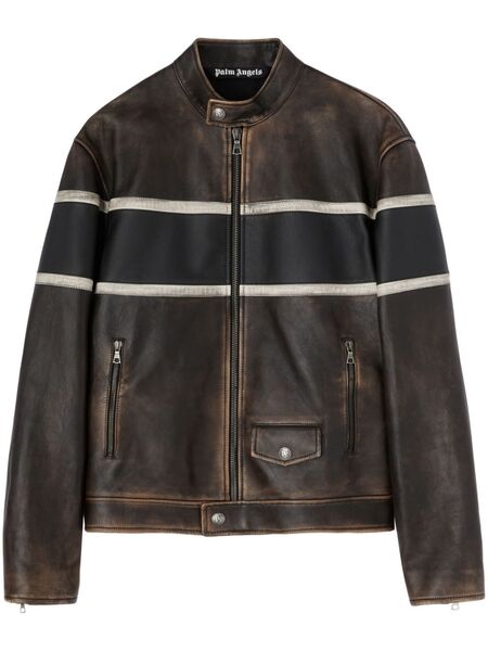  Palm Angels Crystal Pin-up Byker Jacket - Brown 