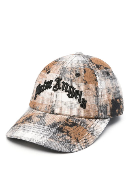  Palm Angels Curved-logo Checked Cap - Grey 