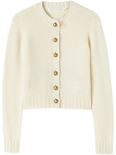  Palm Angels Curved-logo Wool-blend Cardigan - Neutrals 