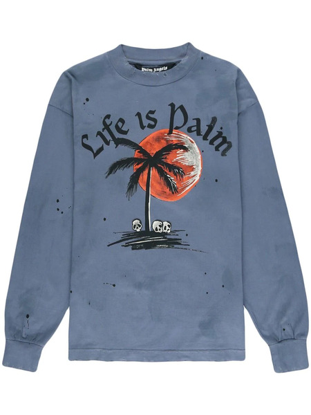  Palm Angels Distressed Graphic-print Sweatshirt - Blue 