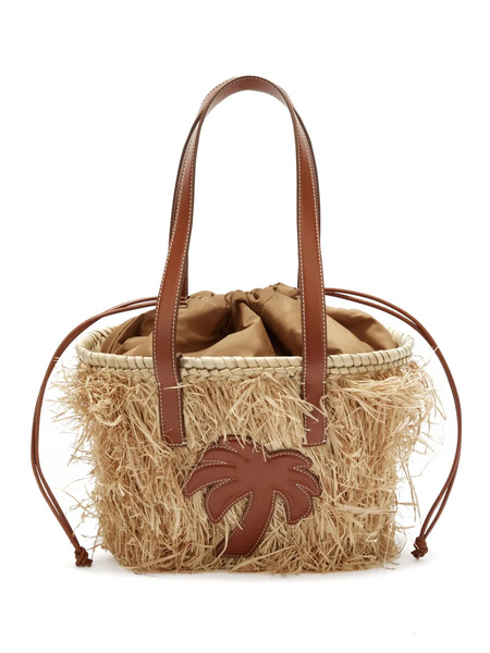  Palm Angels Drawstring Raffia Basket Bag - Neutrals 