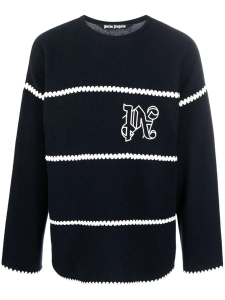  Palm Angels Embroidered-monogram Striped Jumper - Blue 