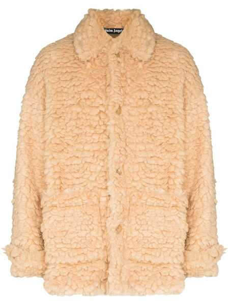  Palm Angels Faux-shearling Single-breasted Short Coat - Neutrals 